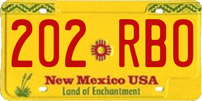 NM license plate 202RBO