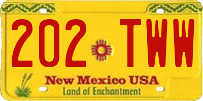 NM license plate 202TWW