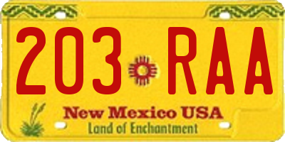 NM license plate 203RAA