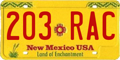 NM license plate 203RAC