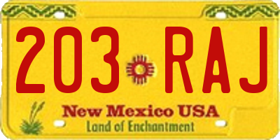 NM license plate 203RAJ