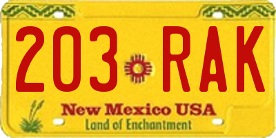 NM license plate 203RAK