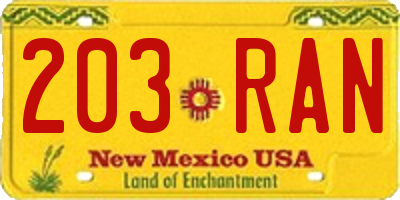 NM license plate 203RAN