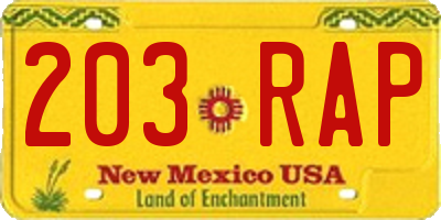 NM license plate 203RAP