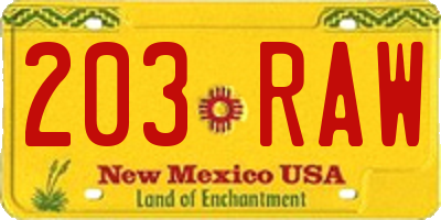NM license plate 203RAW