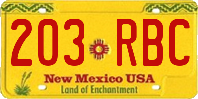 NM license plate 203RBC