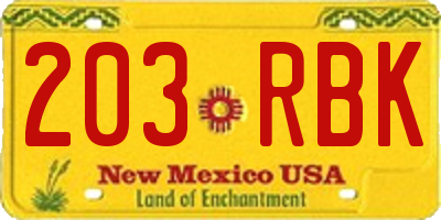 NM license plate 203RBK