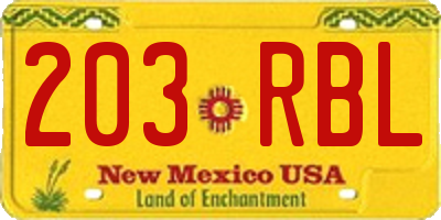 NM license plate 203RBL