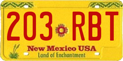NM license plate 203RBT