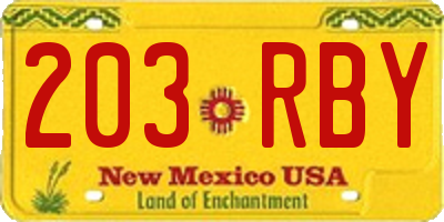 NM license plate 203RBY