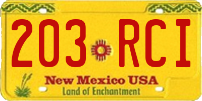 NM license plate 203RCI