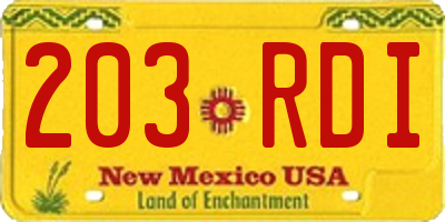 NM license plate 203RDI