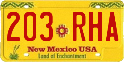 NM license plate 203RHA