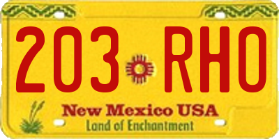 NM license plate 203RHO