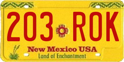 NM license plate 203ROK