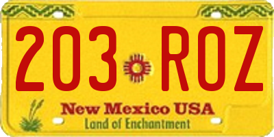 NM license plate 203ROZ