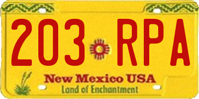 NM license plate 203RPA