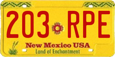 NM license plate 203RPE