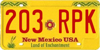 NM license plate 203RPK