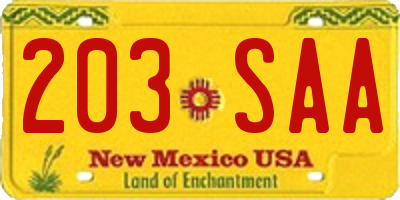 NM license plate 203SAA