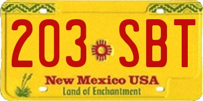 NM license plate 203SBT