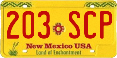 NM license plate 203SCP
