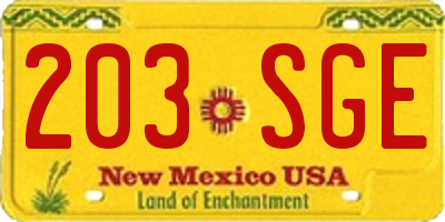 NM license plate 203SGE