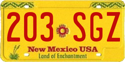 NM license plate 203SGZ