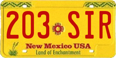 NM license plate 203SIR