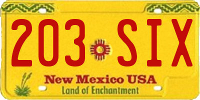 NM license plate 203SIX