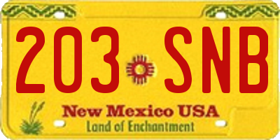 NM license plate 203SNB