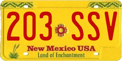 NM license plate 203SSV