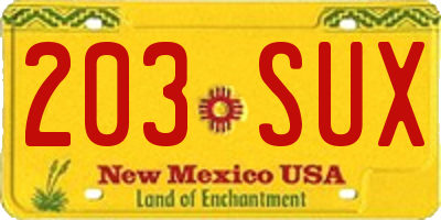 NM license plate 203SUX