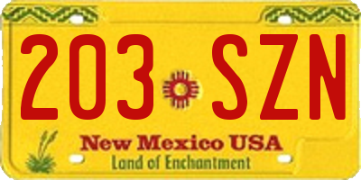 NM license plate 203SZN