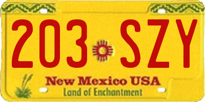 NM license plate 203SZY