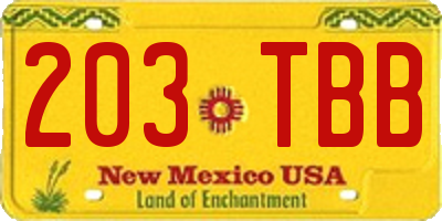 NM license plate 203TBB