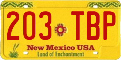 NM license plate 203TBP