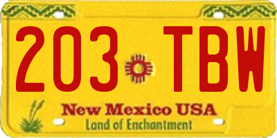 NM license plate 203TBW