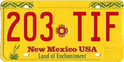 NM license plate 203TIF