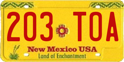 NM license plate 203TOA