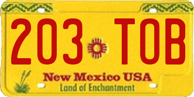 NM license plate 203TOB