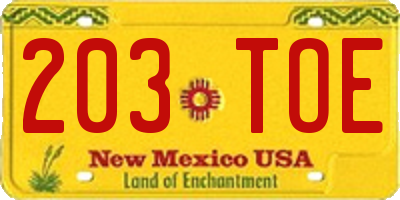 NM license plate 203TOE