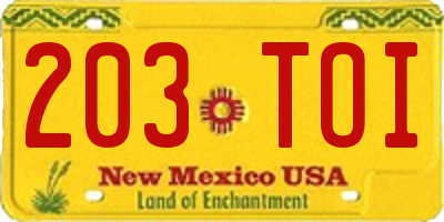 NM license plate 203TOI