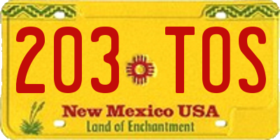 NM license plate 203TOS