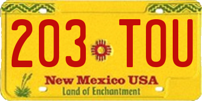 NM license plate 203TOU