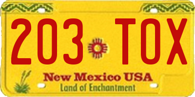 NM license plate 203TOX