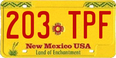 NM license plate 203TPF
