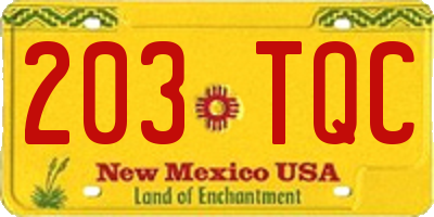 NM license plate 203TQC