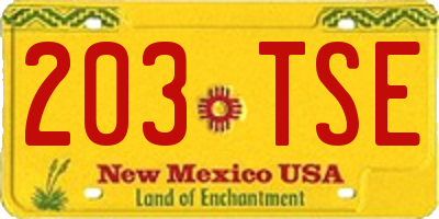 NM license plate 203TSE