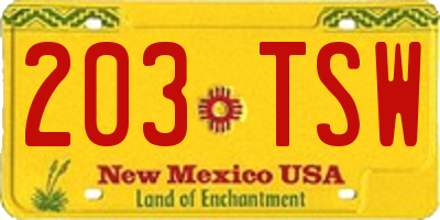 NM license plate 203TSW